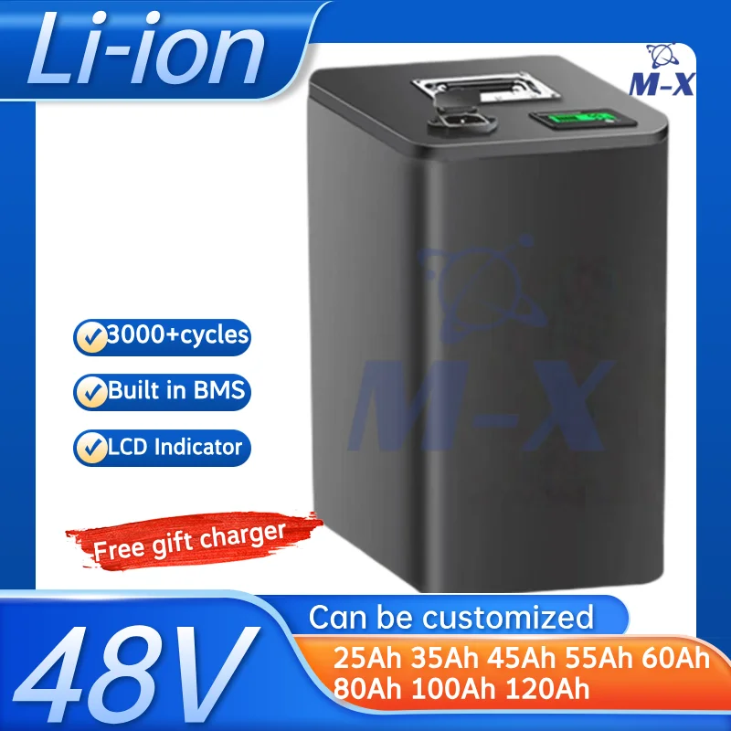 

48V 25Ah 35Ah 45Ah 55Ah 60Ah 80Ah 100Ah 120Ah Литий-ионный аккумулятор для 500W 800W 1000W 2000W Rickshaw Two Wheeler Skateboard