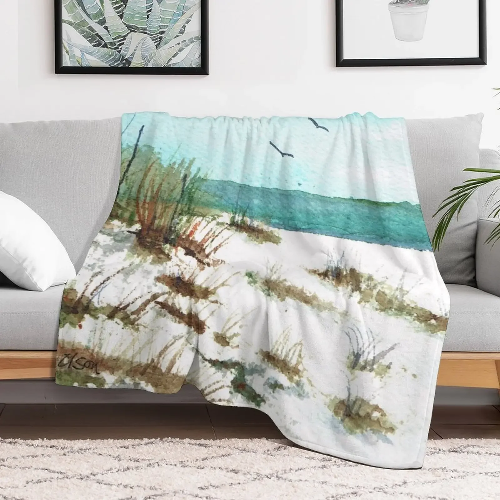 Sandy Beach with Birds #redbubble #beach Throw Blanket Anti Shedding Soft Fuzzy Blanket for Home
