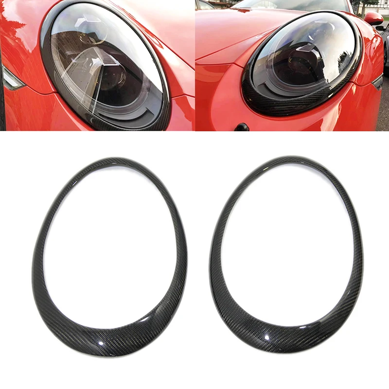 

2PCS Real Carbon Fiber & FRP Headlight Eyebrow Eyelids Cover Trim Front Frames For Porsche 911 991 GT2 GTS Carrera 2012-2018