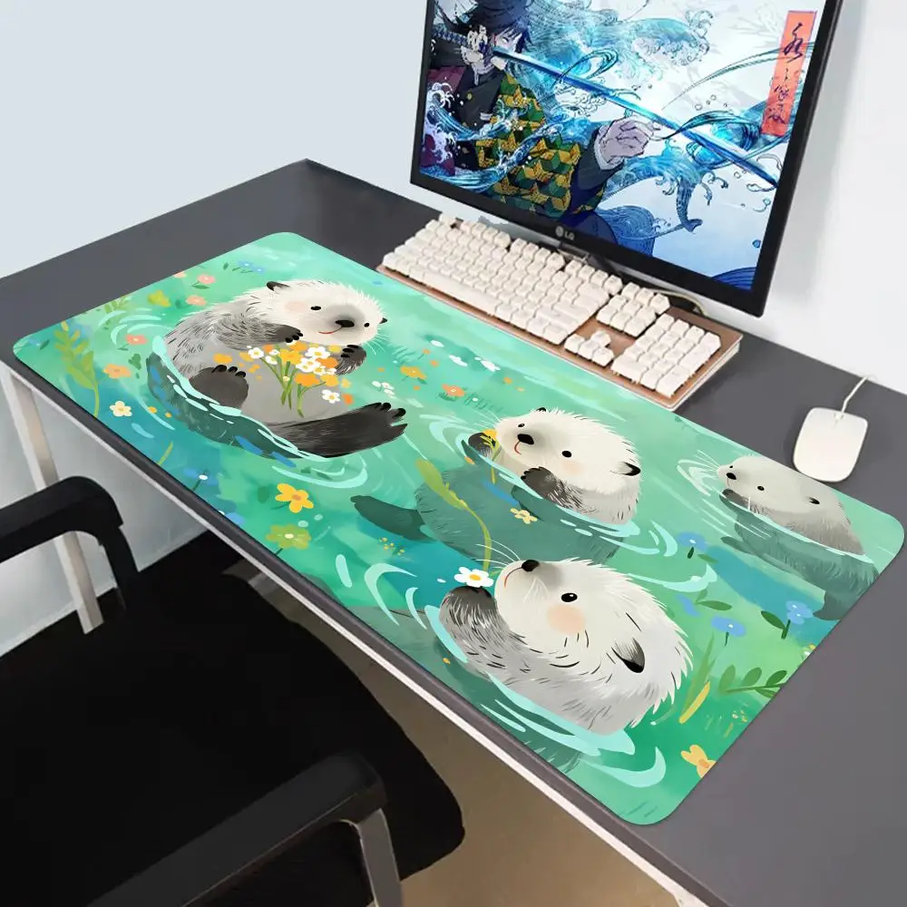 

HYBXAXC Cute otter Mouse Pad Large Computer Office Game Table Mats XXL Rubber Anti-slip Gaming Keyboard Mousepads Long Desk Pads
