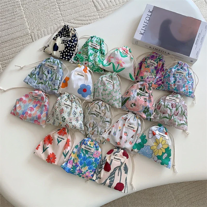 Kawaii Cloth Floral Travel Cosmetic Lipstick Coin Purse Storage Bag Cute Makeup Handbags Women Wallet Organizer Small Pouch Bags