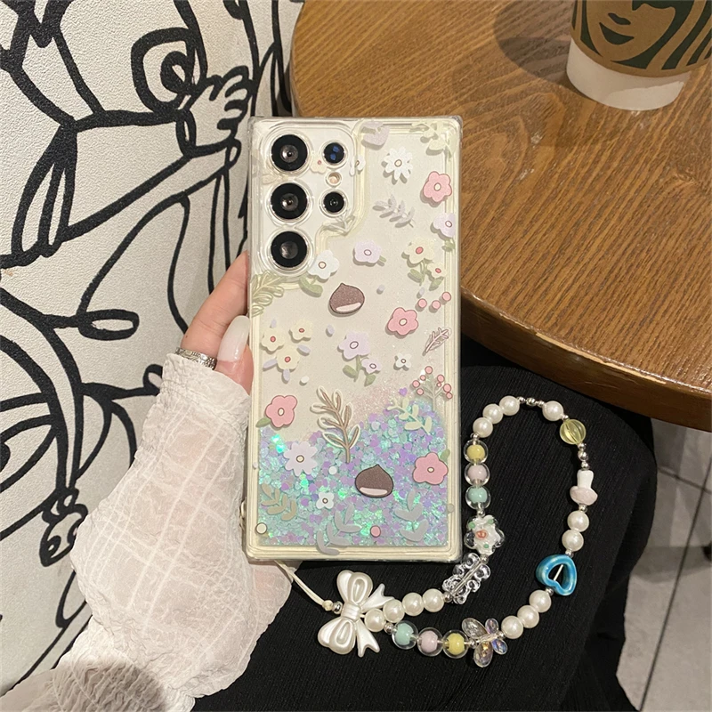 

Blue Flowing Sand Transparent Phone Case for Galaxy S25 Ultra S24 plus 6PM New Galaxy S23U Cartoon S22U Soft E...