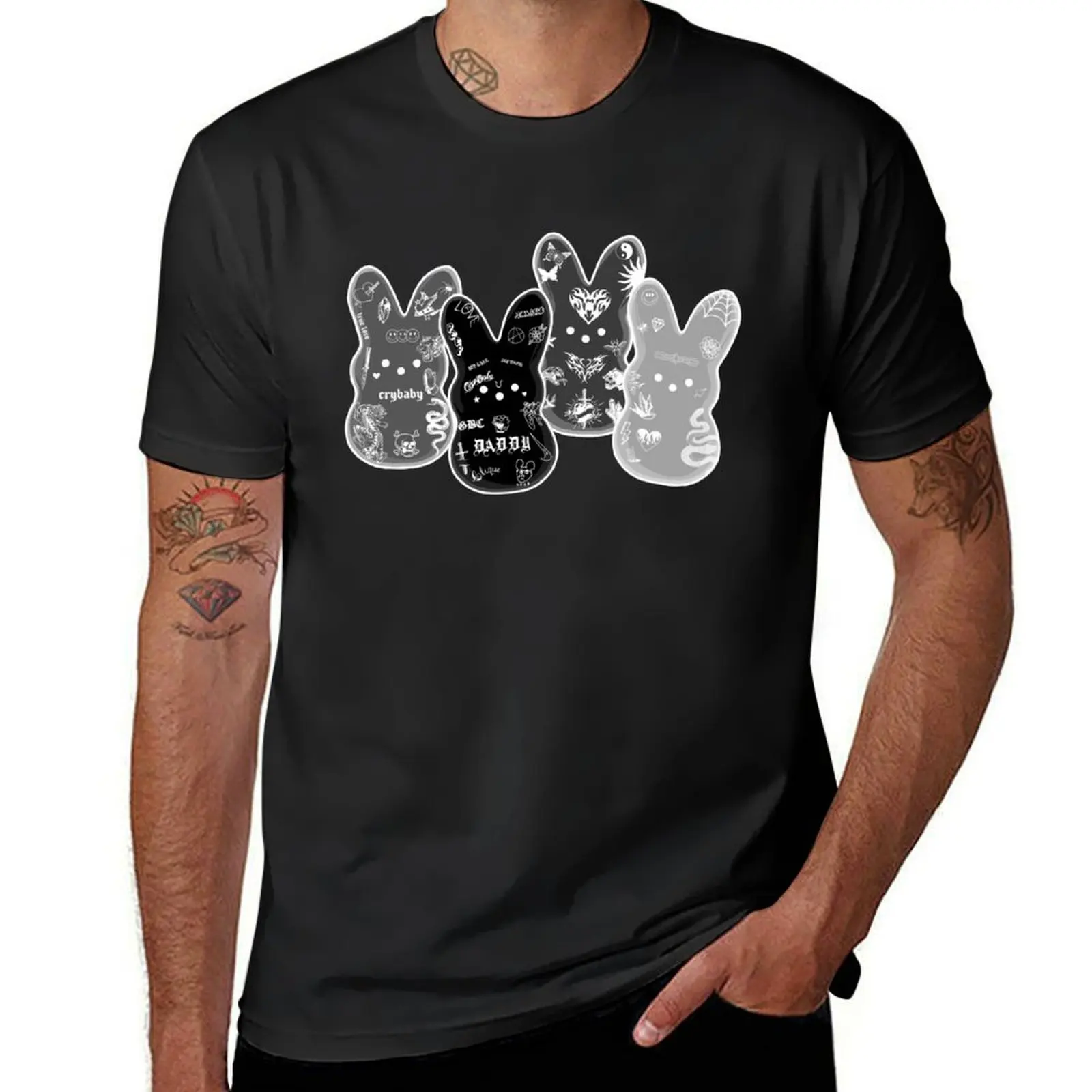 Tattoo Peeps! -T-shirt en écailles de gris inversé pour homme, sweat-shirt surdimensionné, blanc