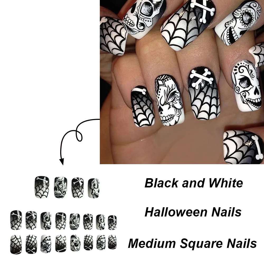 Halloween Skull Demon Bone CobwebDecals Press on Nails Distinctive Halloween Theme Fake Nails Mysterious Element Holiday Decal