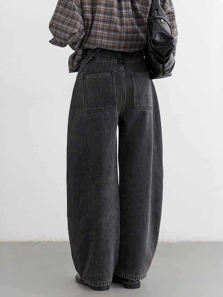 Chique ven calças de brim femininas soltas casuais retro divisão emenda feminina perna larga pelúcia quente calças jeans senhoras outono inverno 2025