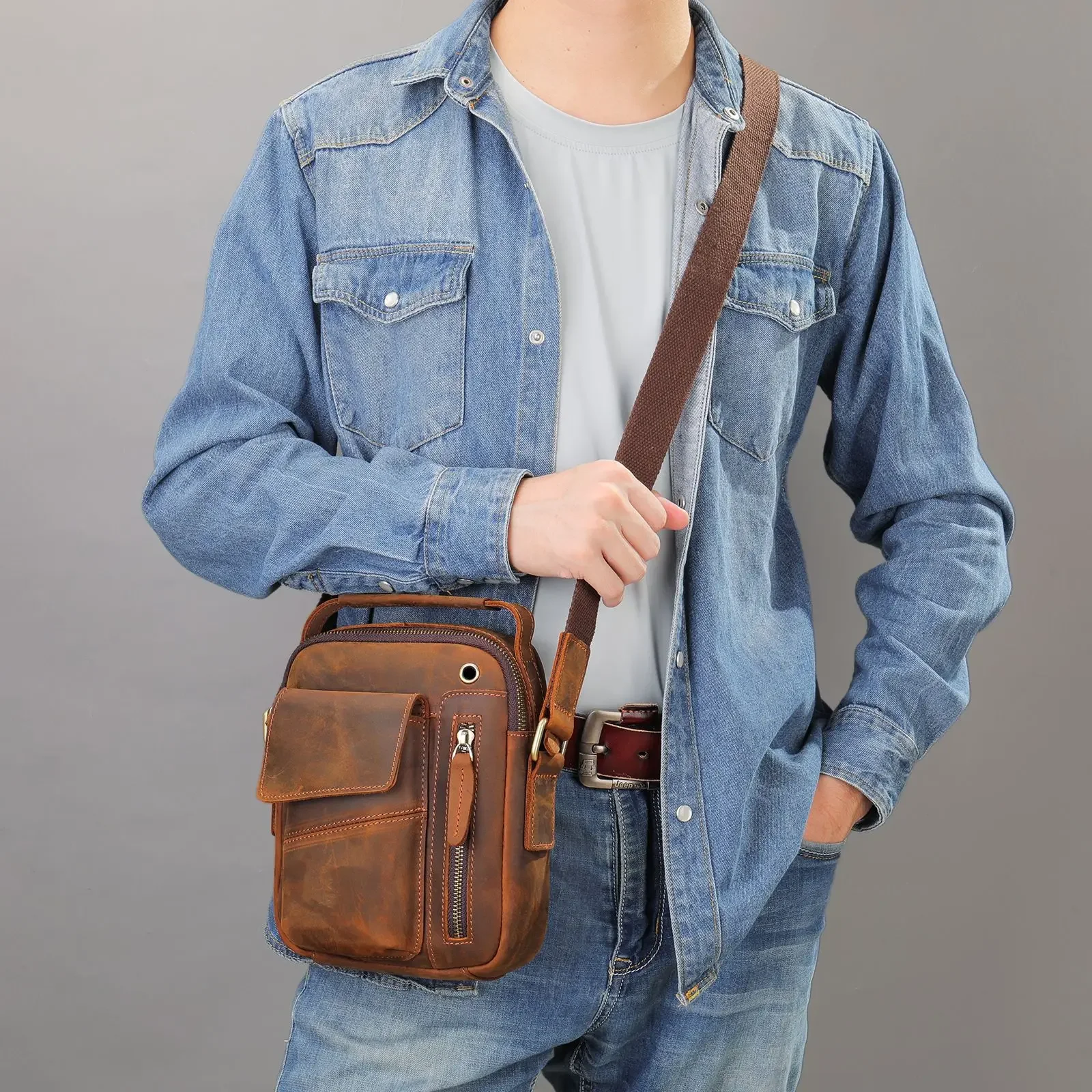 Imagem -03 - Bolsa Crossbody de Couro para Homens Bolsas de Ombro Mensageiro Bolsa de Luxo de Alta Qualidade Nova 100 Couro 2023