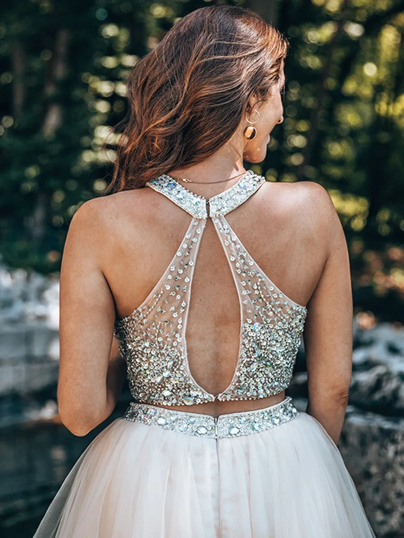 Angelsbridep Hai Miếng Cocktail Ngắn Áo Cổ Tròn Gợi Cảm Vestidos De Fiesta Cortos Homecoming Áo Đảng Đồ Bầu