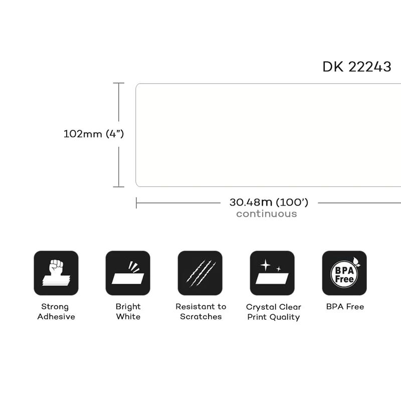 compatible 2 rolls DK-22243 102mm x30.48m label roll tape dk-2243 dk2243 for label printer sticker dk22243