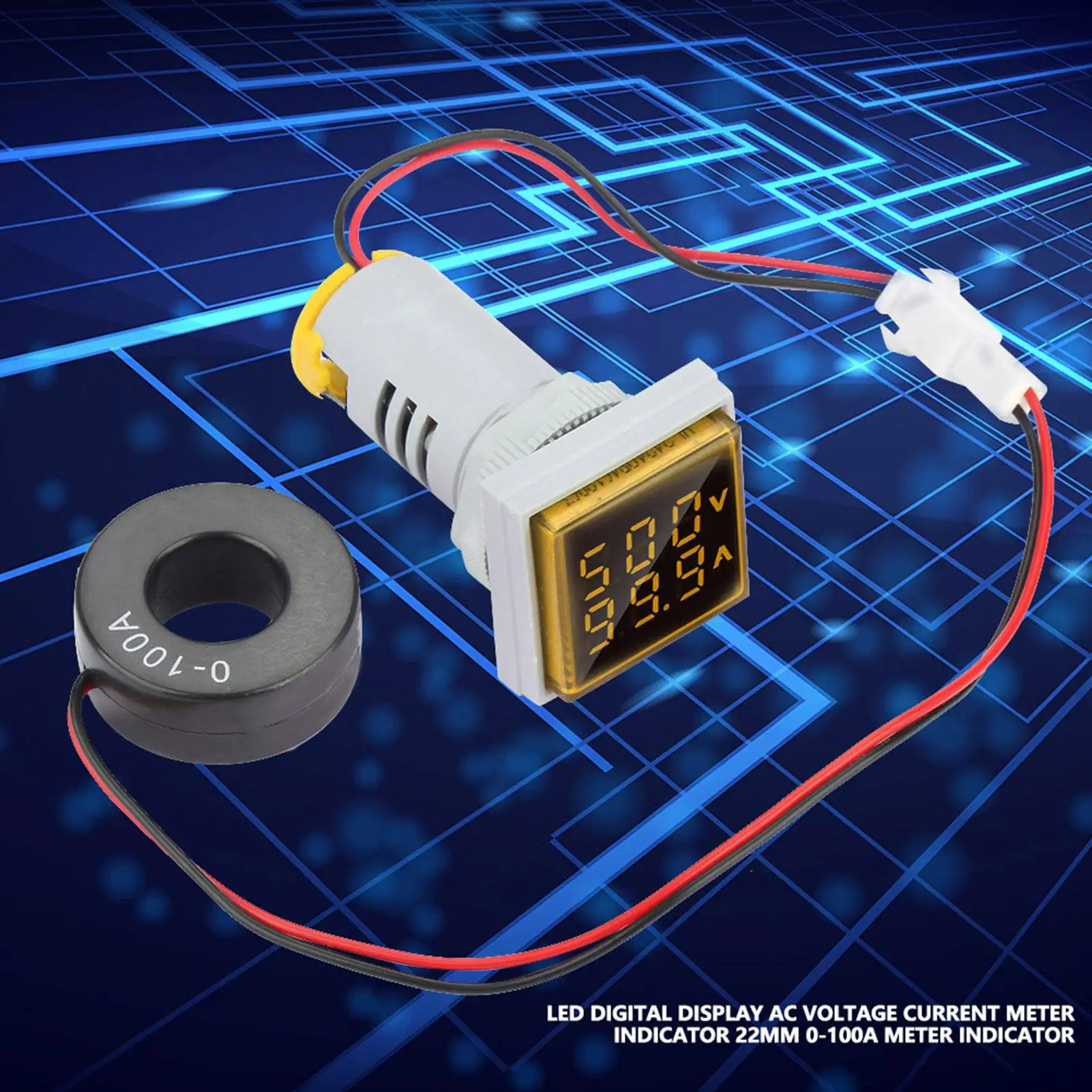 Digital LED Display AC Voltage Current Meter 22mm 0-100A Voltammeter Car Volt Indicator