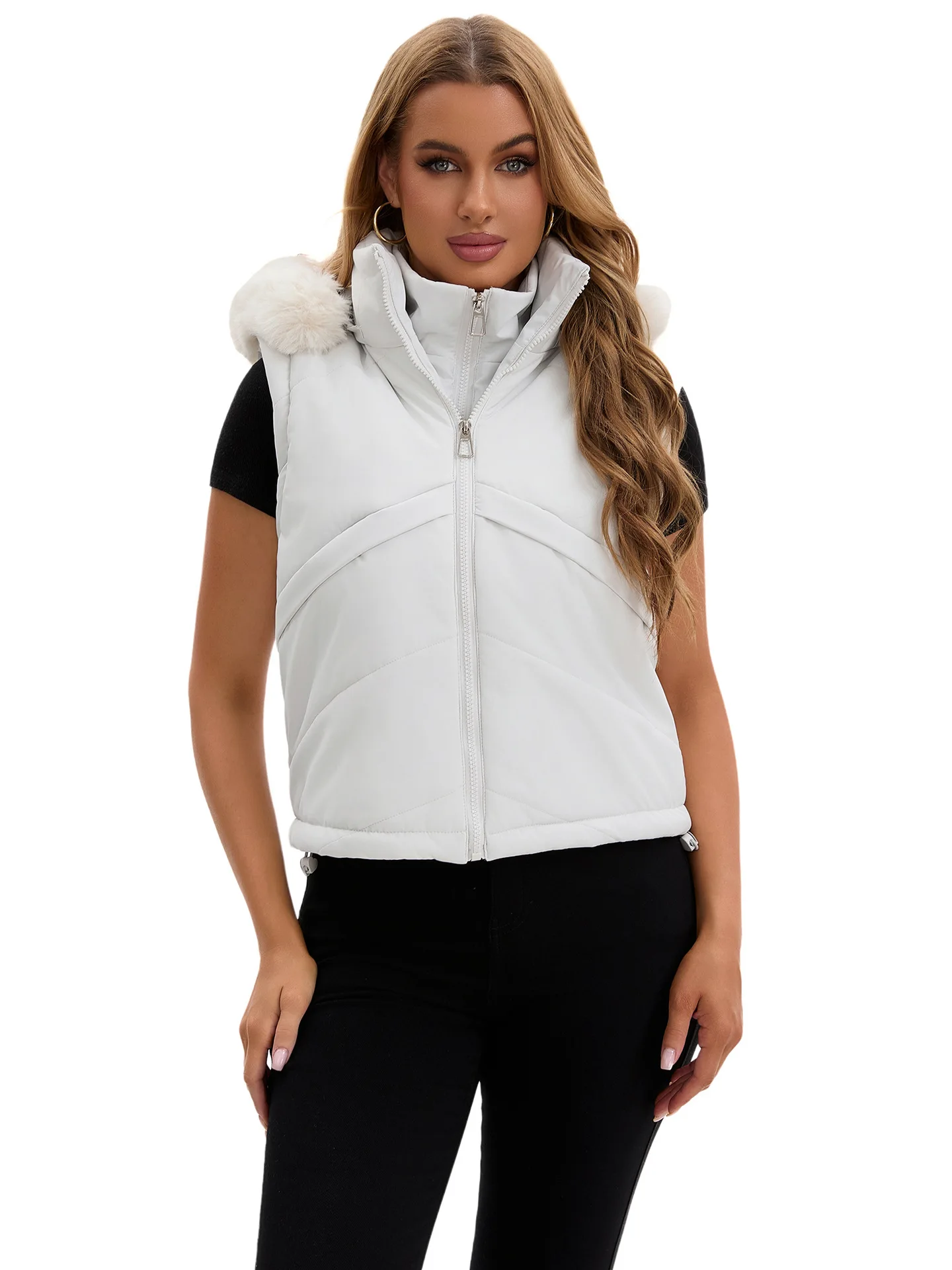 2025 New Fashionable Detachable Sleeve Cotton-Padded Jacket Warm Hooded Short Autumn Winter Coat for Women
