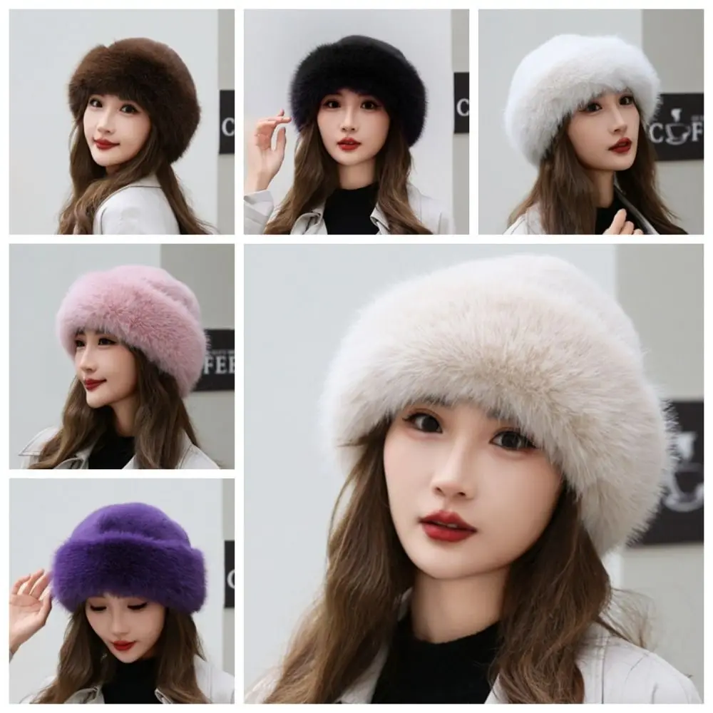 Winter Plush Hat Women Thickened Warm Fashion Simple Beret Harajuku Hat Imitation Fur Ear Protection Hat