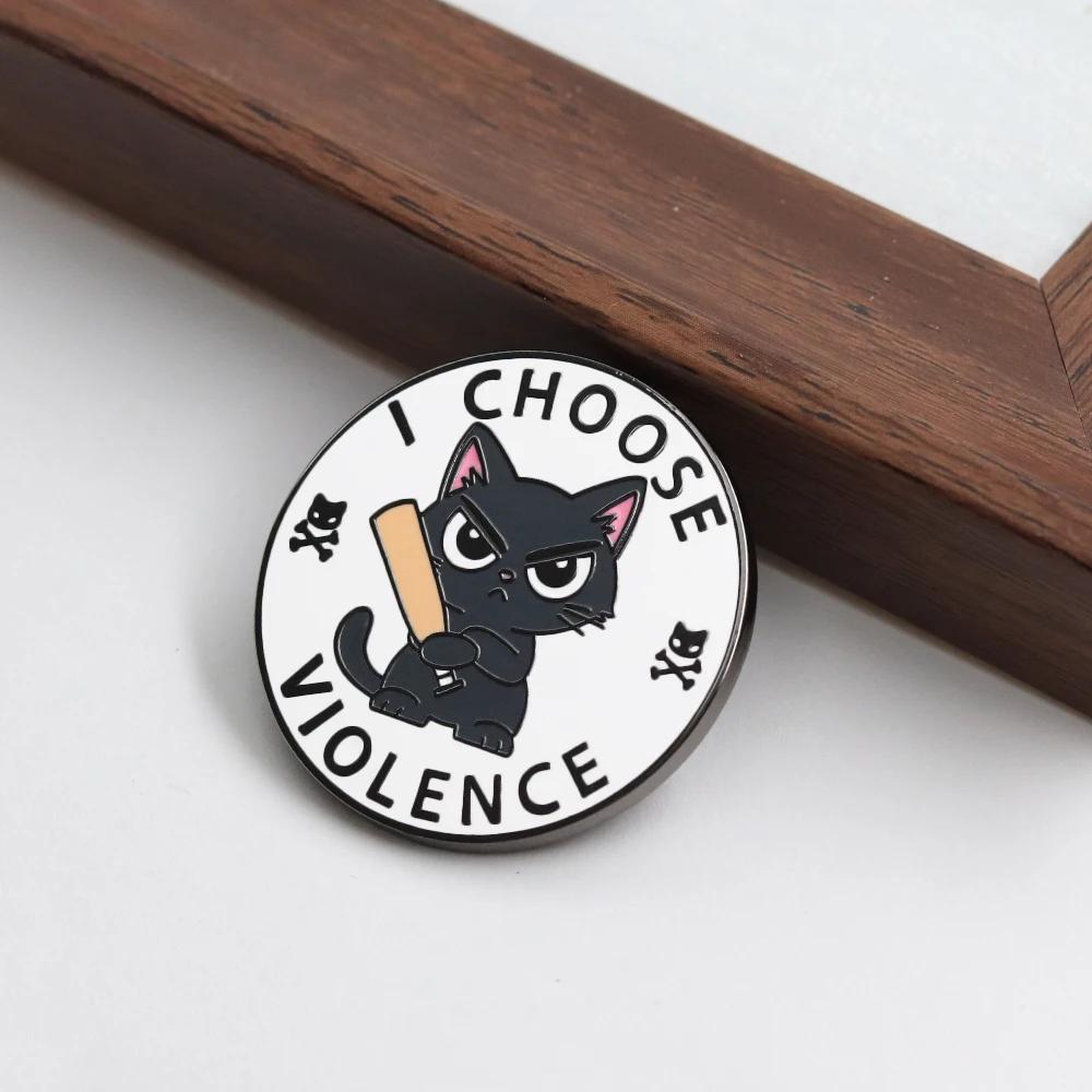 Ich wähle Gewalt - Niedliche, wütende schwarze Katzenbrosche mit humorvollem Gesichtsausdruck - Das perfekte Geschenk für Katzenliebhaber - Modeaccessoire – Detail 10