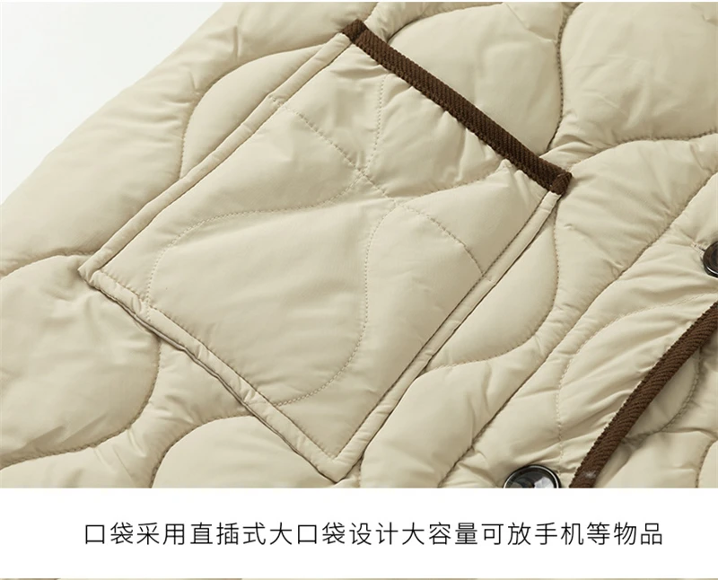 Autumn Down Cotton Padded Jacket Women's 2025 Contrast Lapel Rhombic Thin Short Loose Spring Cotton Padded Casual Coats Female