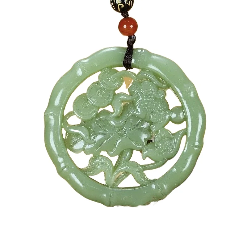 Hetian Jade Flower Blooming Rich Pendant Hollowed Out To Attract Wealth Golden Cicada Sweater Chain Men and Women