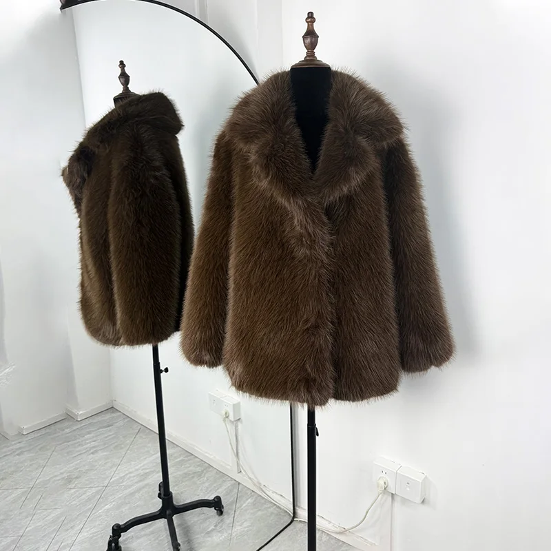 TARUXY lussuoso cappotto con risvolto in pelliccia sintetica da donna elegante solido allentato con lacci giacca per il tempo libero moda invernale femminile mantiene caldo cappotto di pelliccia