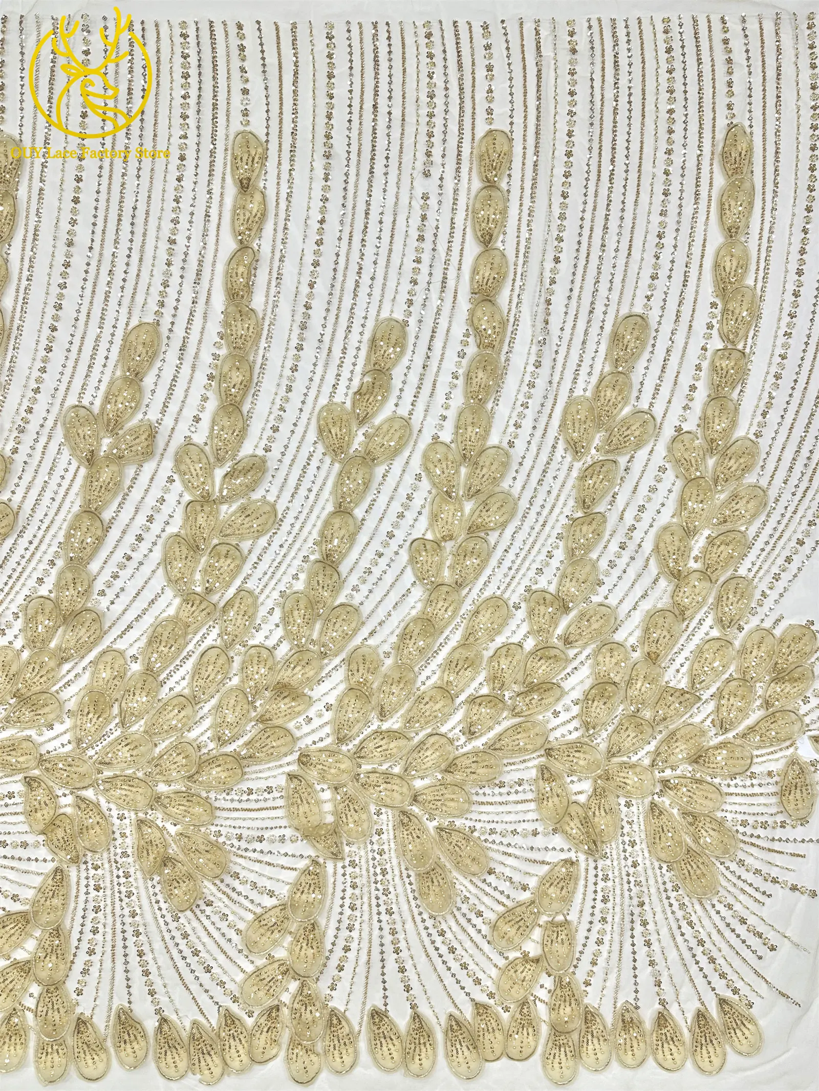 Luxuriöser afrikanischer Perlen-Pailletten-Spitzenstoff 2026 Hochwertige französische 3D-Stickerei Tüllspitze für nigerianische Hochzeitskleider zum Nähen 5Y – Detail 7