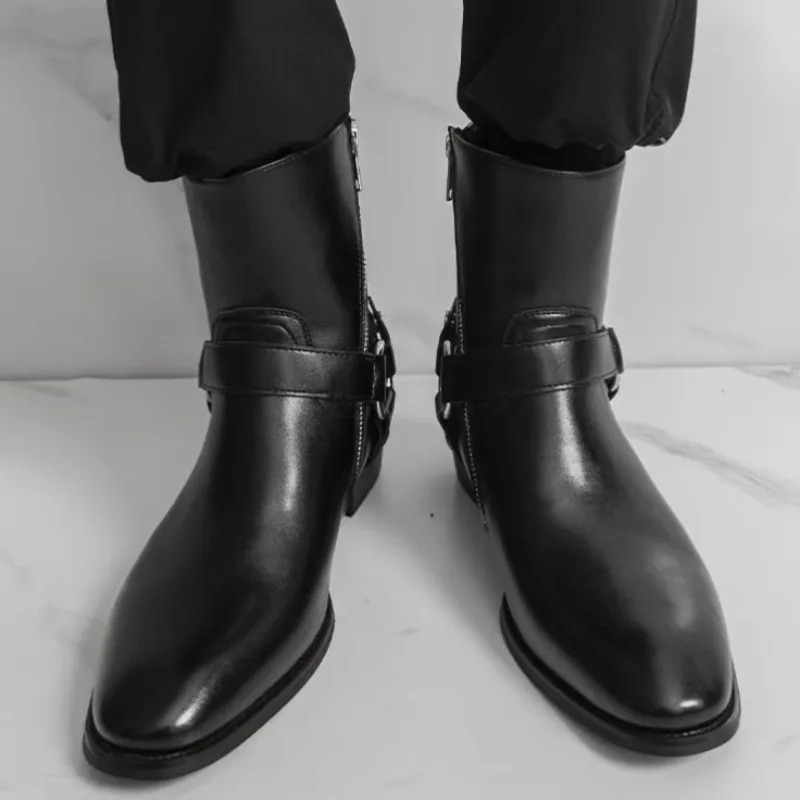 

Мужские классические ботинки челси в стиле ретро, кожаные ботильоны с острым носком, мужские короткие ботинки в британском стиле, деловая официальная обувь с высоким берцем