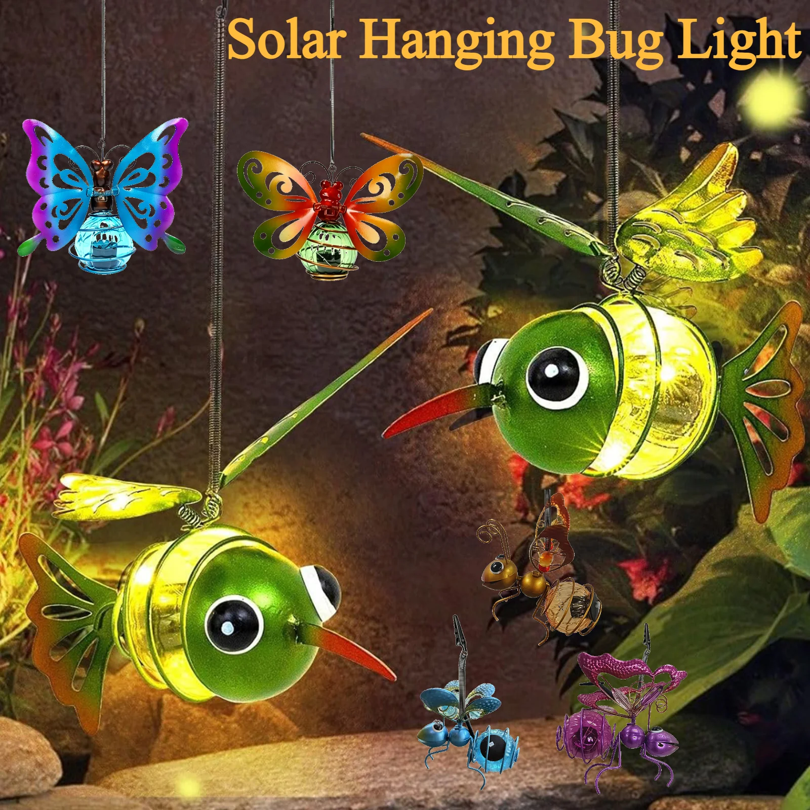 LED Solar-Powered Hanging Animal Lights Waterproof Outdoor Lantern Auto On/Off Creative Small Sculpture Lights for Garden Decor