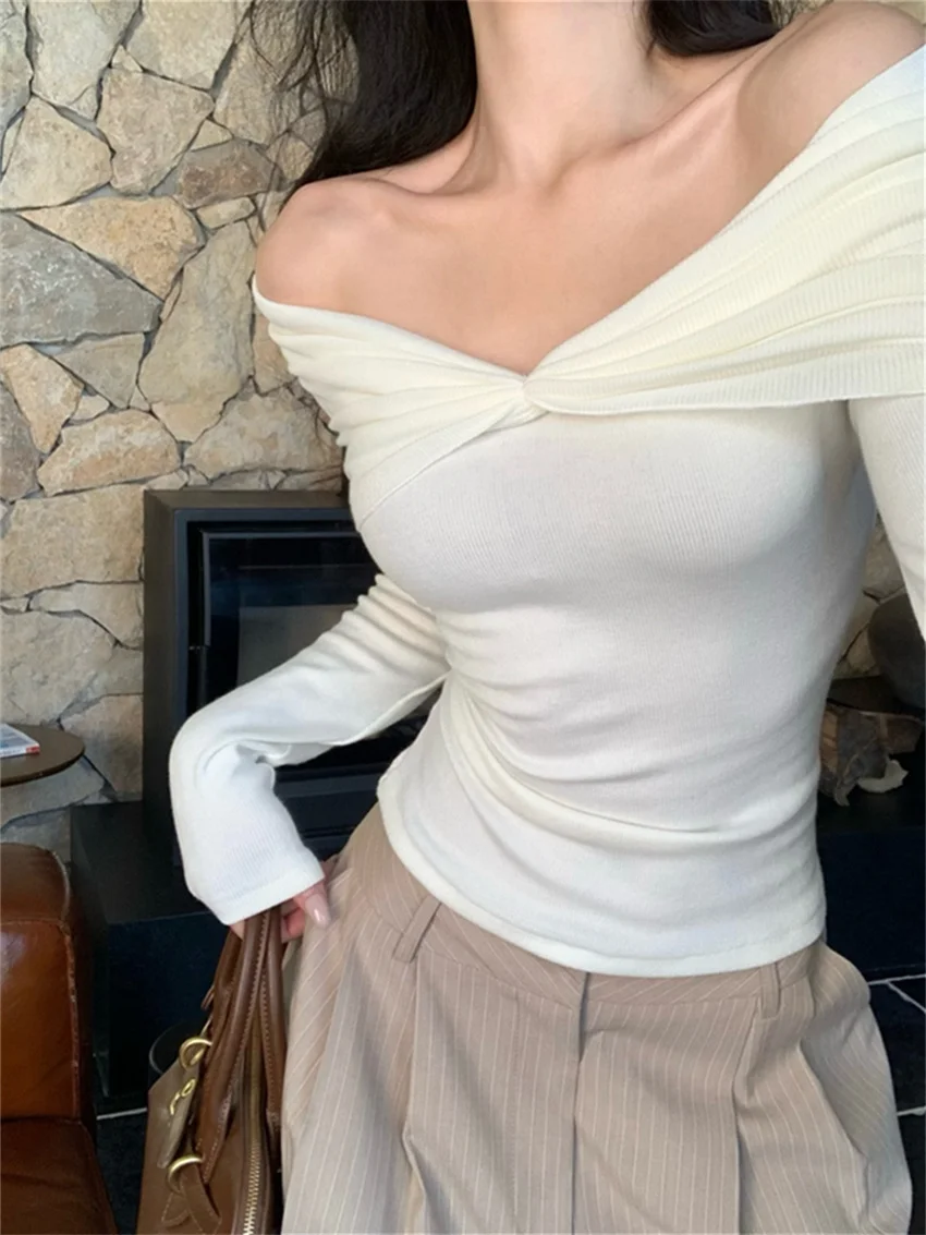 PLAMTEE Casual Off Shoulders Sweaters Slim Women New Knitted Party Gentle Autumn 2024 OL Pullovers Office Lady Sweet Party