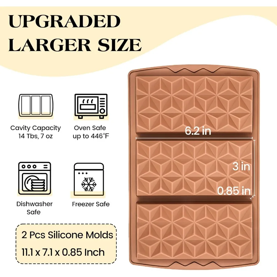 2 Pcs Chocolate Bar Mold Deep Silicone Large Chocolate Molds Break Apart Pyramid Shape Thick Candy Bar Molds