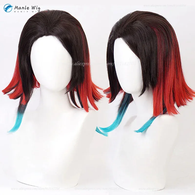 Qq681anime enmu cosplay curto vermelho preto azul sonho perucas resistentes ao calor cabelo sintético festa de halloween feminino + peruca grátis c