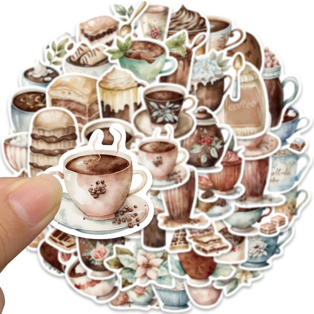 50pcs Waterproof Graffiti Retro Cartoon Afternoon Tea Coffee Stickers For Laptop Luggage Guitar Diary Bicycle Vinyl Decals