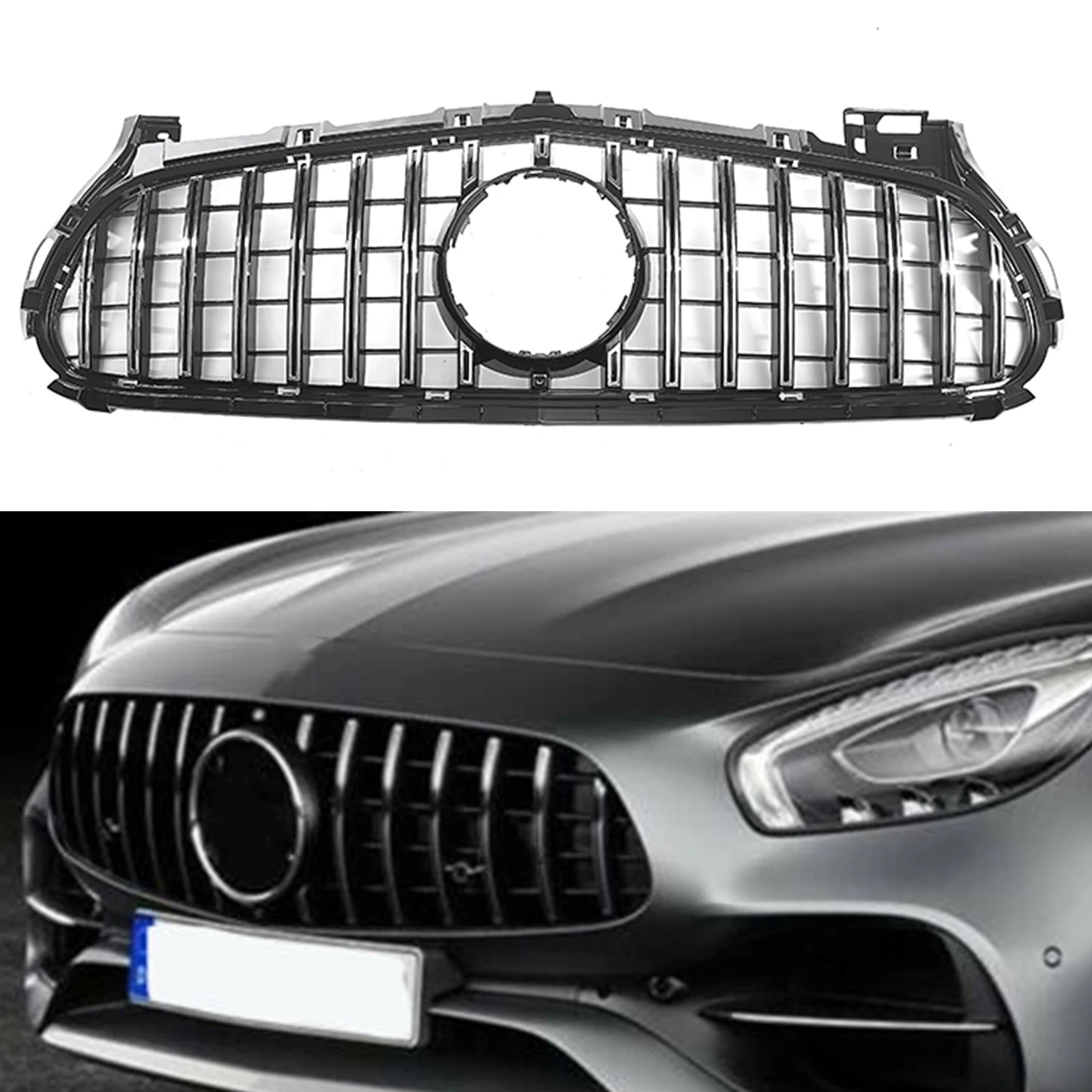 Car Front Grill Grille Upper Bumper Hood Mesh w/ Bracket Cover For Mercedes Benz AMG GT S C190 R190 2 Door Coupe 2015-2016 2017