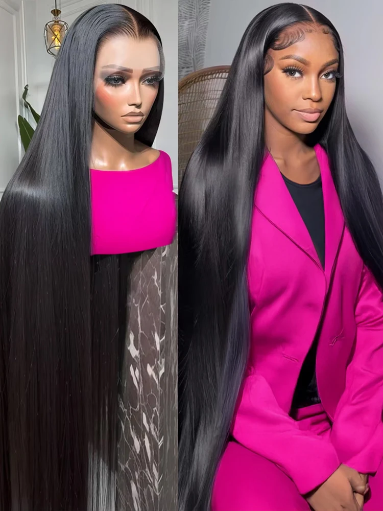 

40 46 Inch Bone Straight 13x6 HD Transparent Lace Front Wigs Human Hair Brazilian 13x4 360 Full Lace Frontal Wig 300% Density