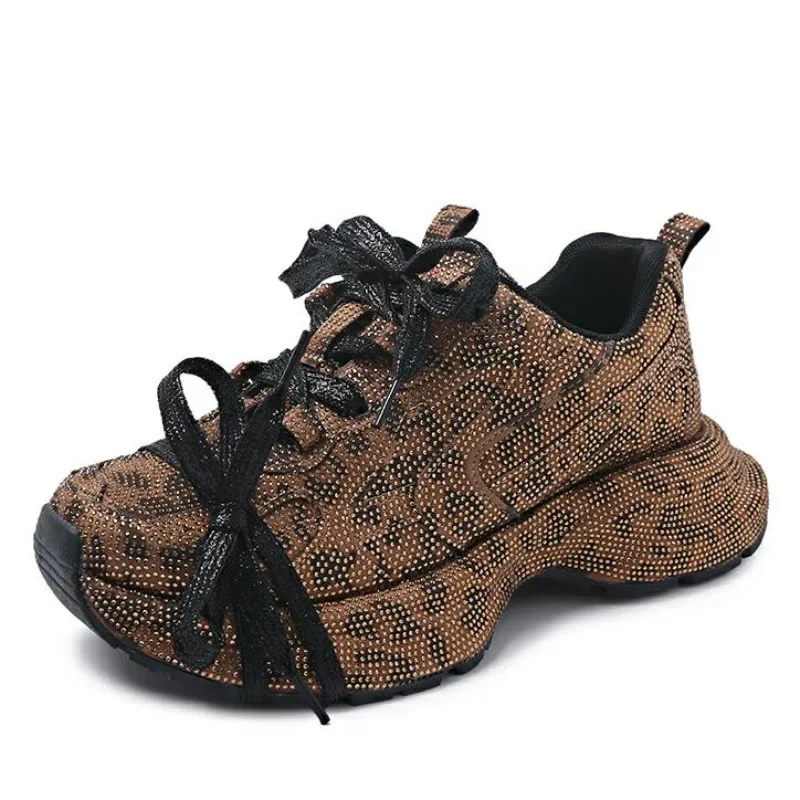 Baskets de Skate à Semelles Optiques pour Femme, Chaussures Brillantes à Paillettes, Décontractées, à Lacets, à la Mode, 5cm, Printemps Automne