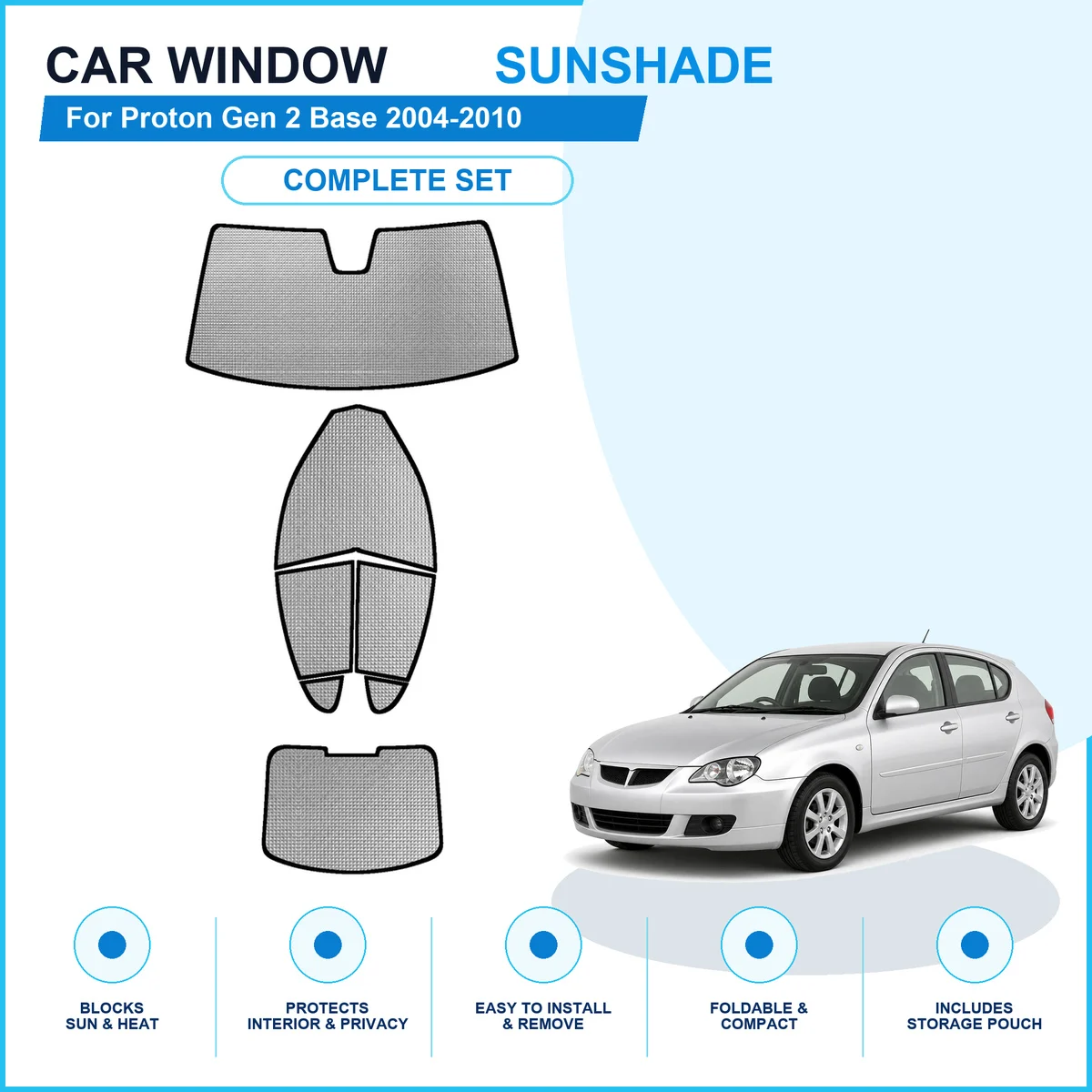 For Proton Gen 2 Base 2004-2010 Custom Full Set Window Sunshades Aluminum Foil Suction Cup Anti UV Privacy
