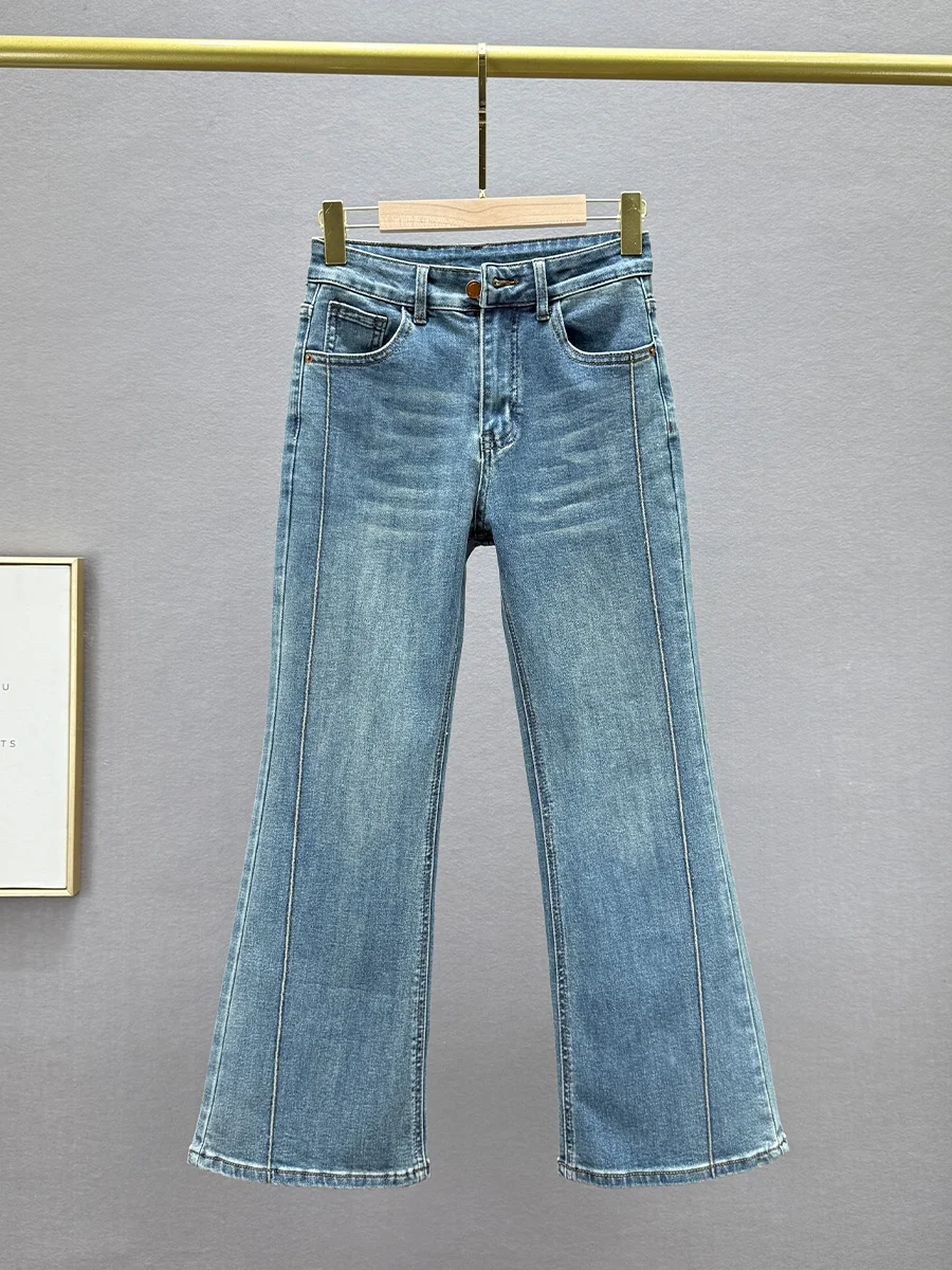 

Женские джинсы с высокой талией, укороченные, из эластичного хлопка, модные, весенние, новые, в стиле ретро, с эффектом потертости, микро-клеш