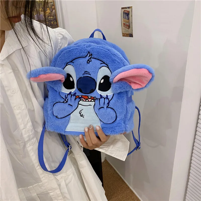 New Disney Stitch Anime Plush Backpack Cartoon Modeling Large Capacity Backpack for Children Cute Plush School Bags Mochila