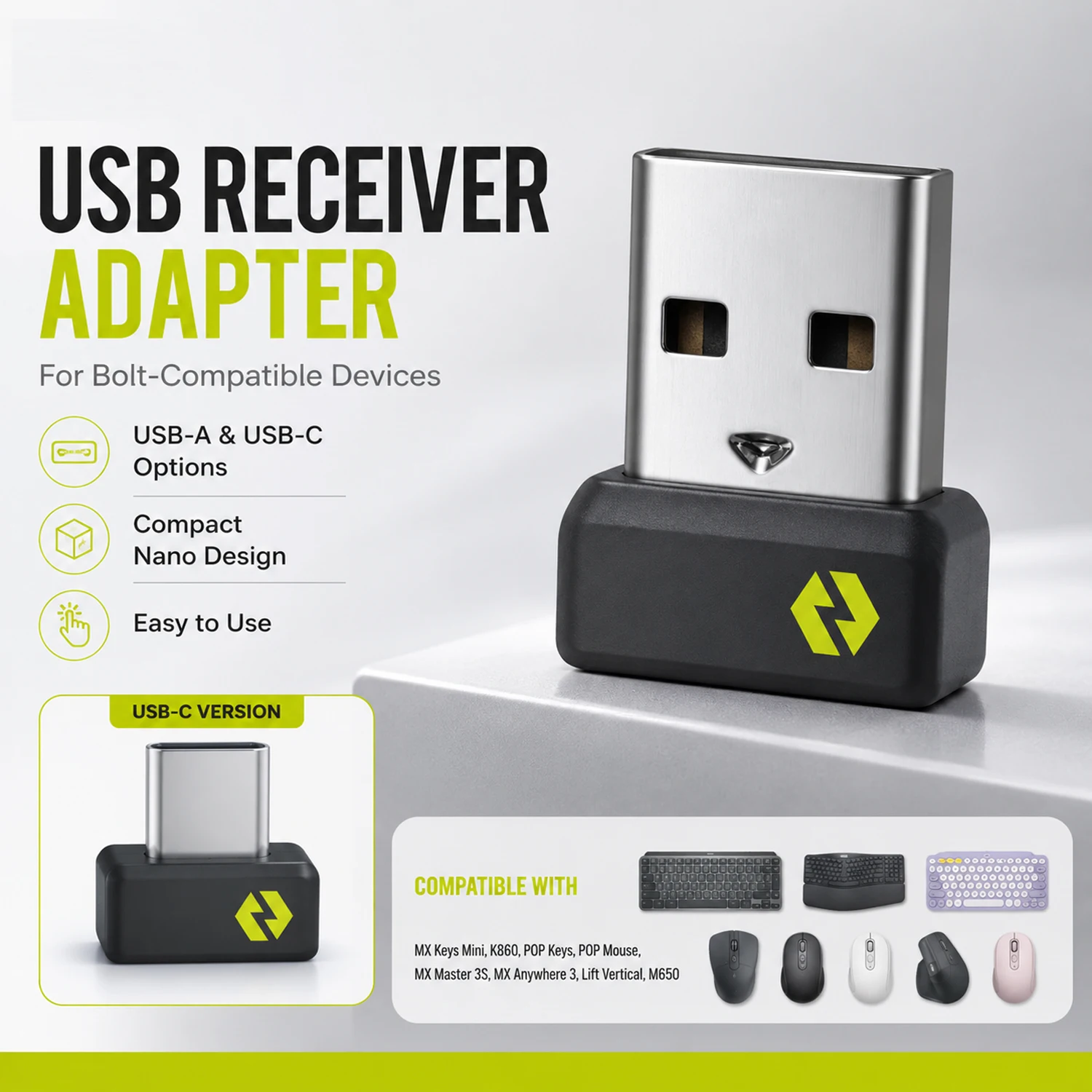 USB Receiver For Logitech Bolt Adapter - Multi Device Receiver For MX Keys Mini, POP Keys Keyboard / Mouse, K860, M650 image 2