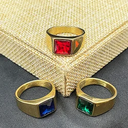 Men's High Quality Vintage Stainless Steel Gemstone Styles 18K Gold Plated Ring Jewelry Professional Factory Made