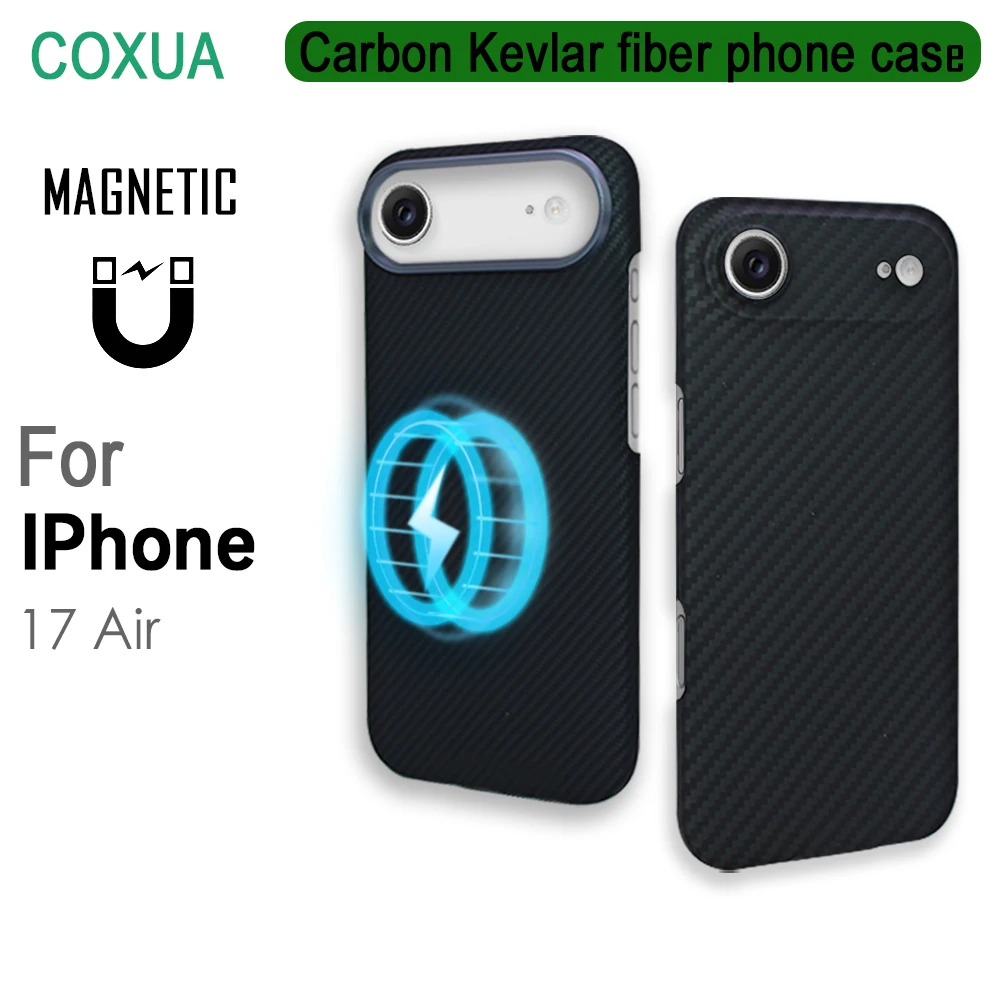 

100% Kevlar Aramid Carbon Fiber Case for iPhone 17 air Magsafe Luxury Cover Magnetic Ultra-Thin Phone Back Case