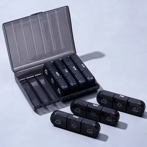 علبة حبوب منع الحمل البلاستيكية المحمولة ، محكمة الغلق ومقاومة للرطوبة ، أسود ، سبعة أيام في الأسبوع أفضل 12 صندوقا للأدوية مبيعا - رقم 2