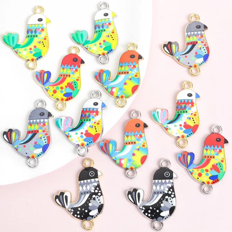 10pcs Vibrant Colors Bird Pigeon Enamel Pendant Connectors, Zinc Alloy Link Charms for DIY Whimsical Jewelry and Creative Crafts