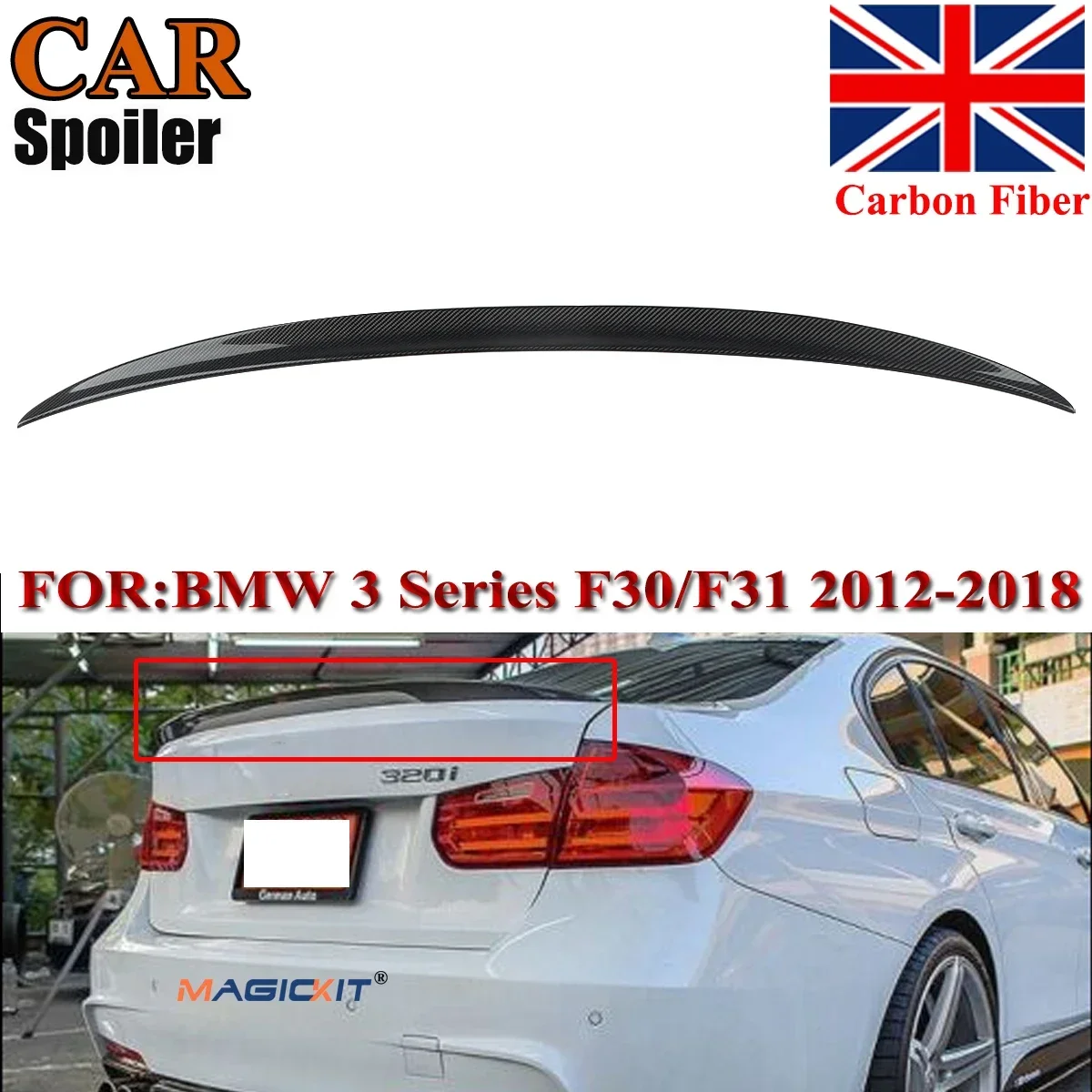 

MagicKit REAL CARBON FIBER FOR BMW 3 SERIES F30 F31 M PERFORMANCE REAR TRUNK BOOT SPOILER