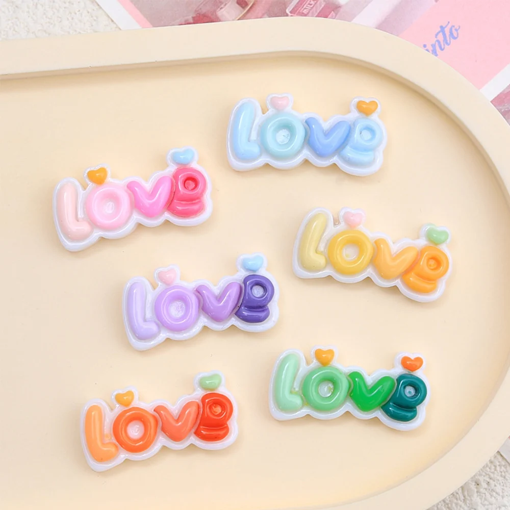 10PCS Shiny Colored Love Sign Series Resin Flatback Cabochons For Hairpin Scrapbooking DIY Jewelry Craft Decoration Accessories