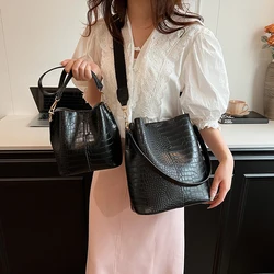 Classic Alligator Bucket Bags for Women PU Leather Luxury Designer Shoulder Bag Female 2024 Trend Small Adjustable Strap Handbag