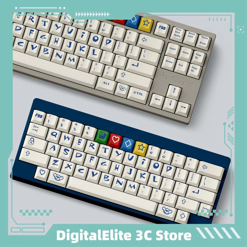 

Fbb Original Retro Bear 145 Key Mechanical Keyboard Keycaps PBT Heat Sublimation Thickened Milk White for Computer Office