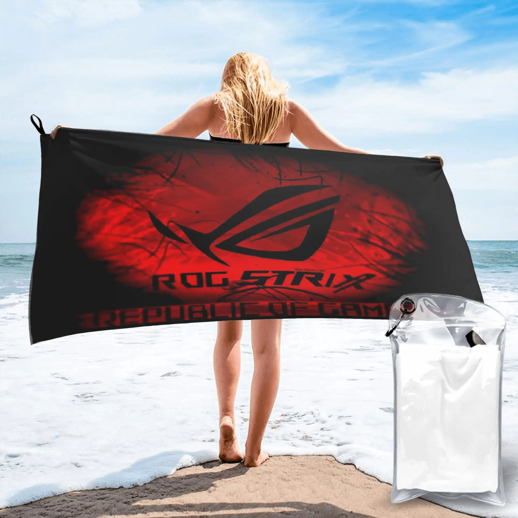 Rog Strix Asus Black And Red Beach Towel Soft Microfiber Quick Dry Absorbent Quick Towels For Bath