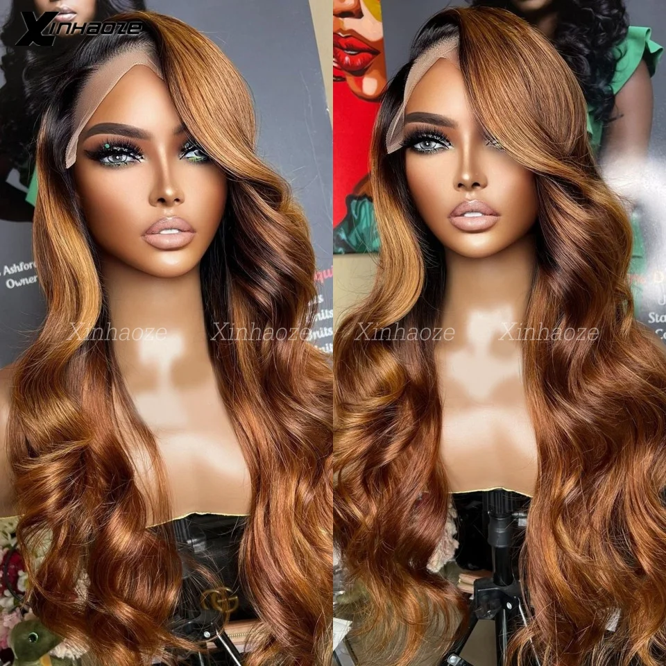 Wig jahe bagian samping 13x 6/360 renda depan Wig rambut manusia gelombang tubuh untuk WANITA HITAM 1B Wig renda rambut manusia atasan sutra oranye