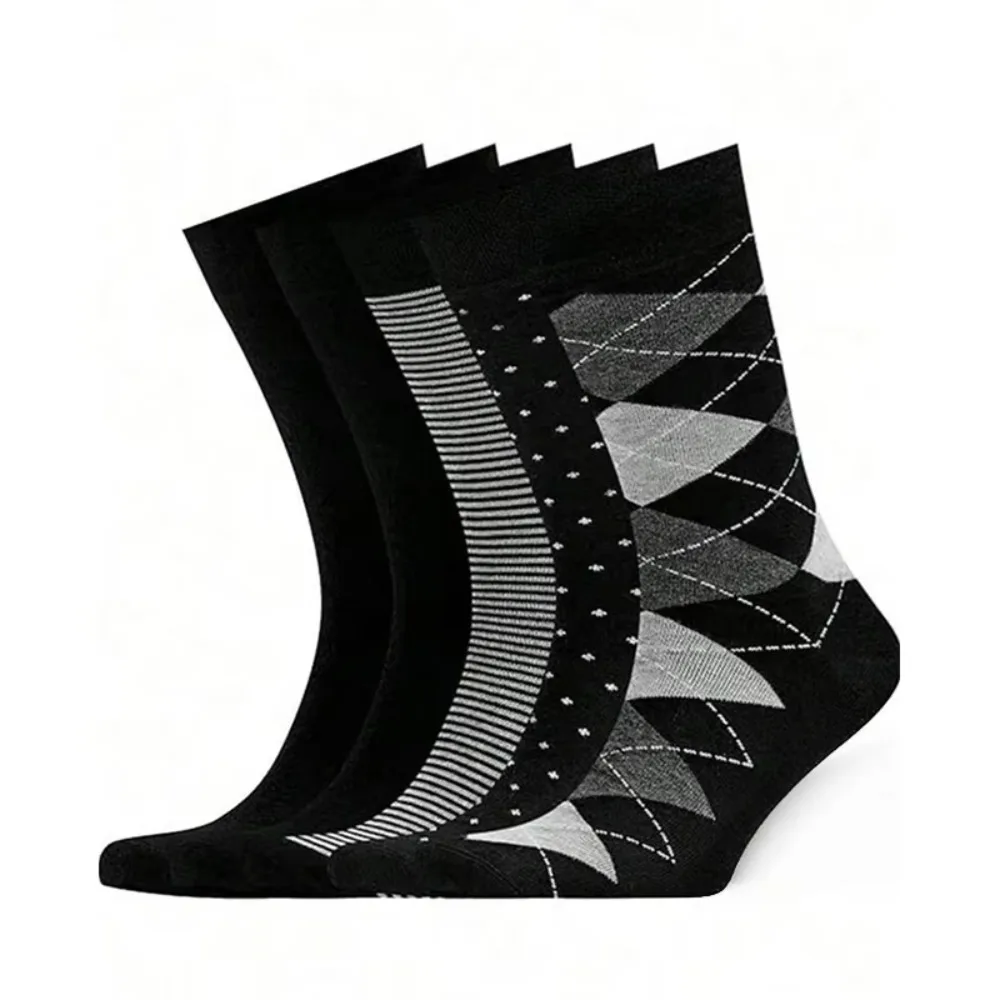 Men Winter New Year Christmas Black Striped Diamond Plaid Cotton Long Business Socks Plus Size Holiday Gift Male Casual Hosiery
