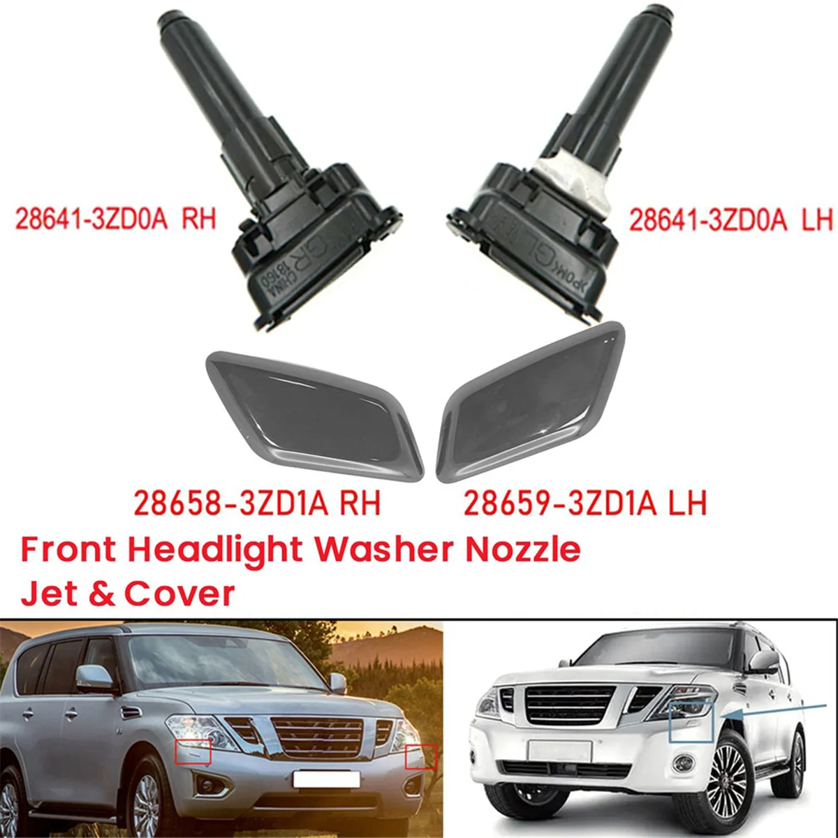 4 قطعة/المجموعة الجبهة فوهة غسالة الضوء الأمامي ومصابيح الرأس غطاء طائرة لنيسان باترول 2013- 28641-3ZD0A/28642 28658-3ZD1A/28659 -L94A #5