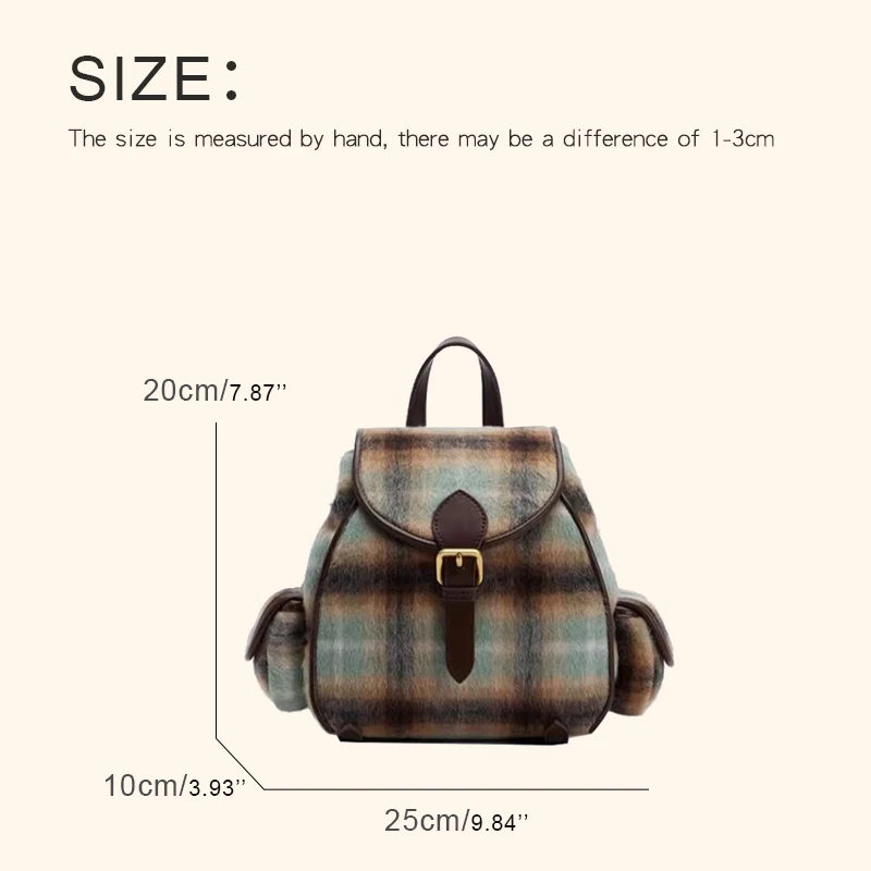 Korean Casual Backpacks For Womens Luxury Designer Handbag And Purses 2023 New In Woolen Cloth Striped Plaid Decoration Shoulder