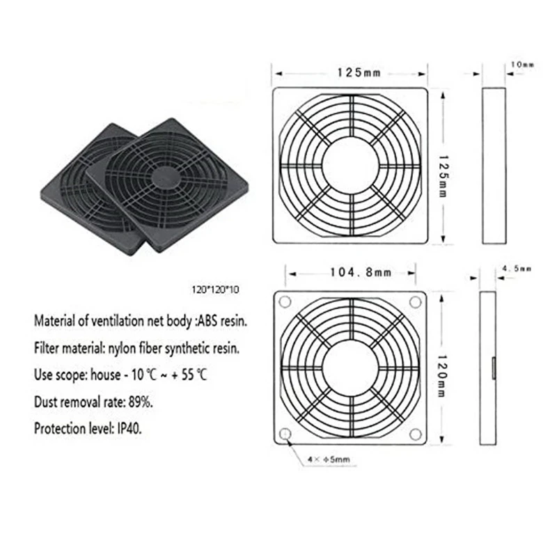 2 Pcs Dustproof Blower Guard ABS Computer Ventilator Grill 120Mm Fan Filter Fan Mesh Cover Tool-Free Fan Strainer