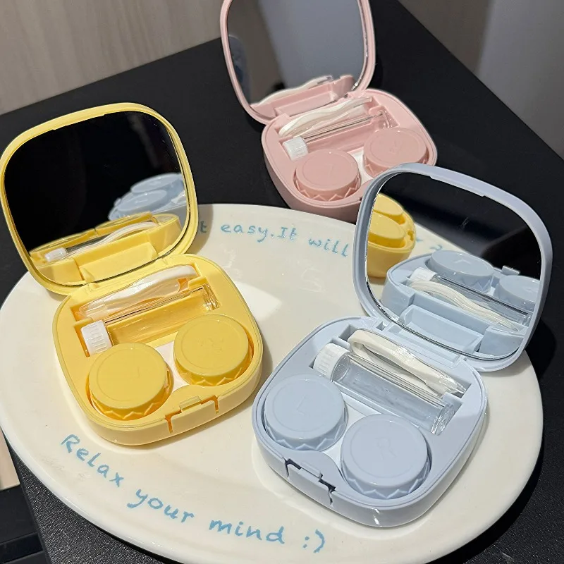 صندوق عدسات لاصقة لطيف على شكل دمية كرتونية، صندوق رفيق للعدسات اللاصقة، صندوق كرتوني محمول مع مرآة #4