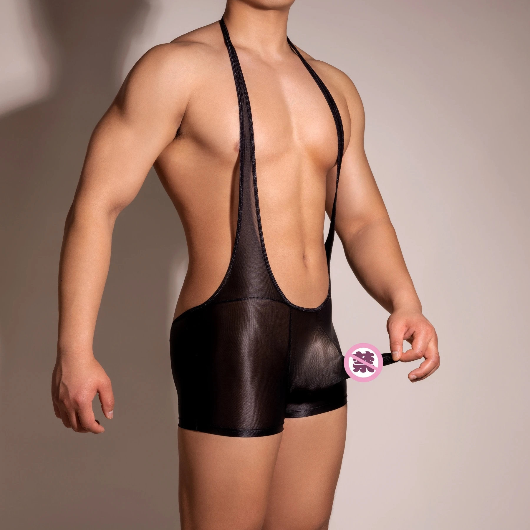 Men Sexy Bodysuit Elastic Sheath Pouch Design Open Crotch Oil Shiny See Through Playsuit Backless Bodycon Male Pajamas Underwear