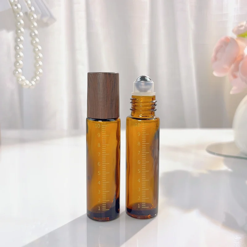 

30pcs/lot 10ml Amber Glass Perfume Bottle with Graduated Brown Roll On Essential Oil Roller Bottles Empty Perfume Botle